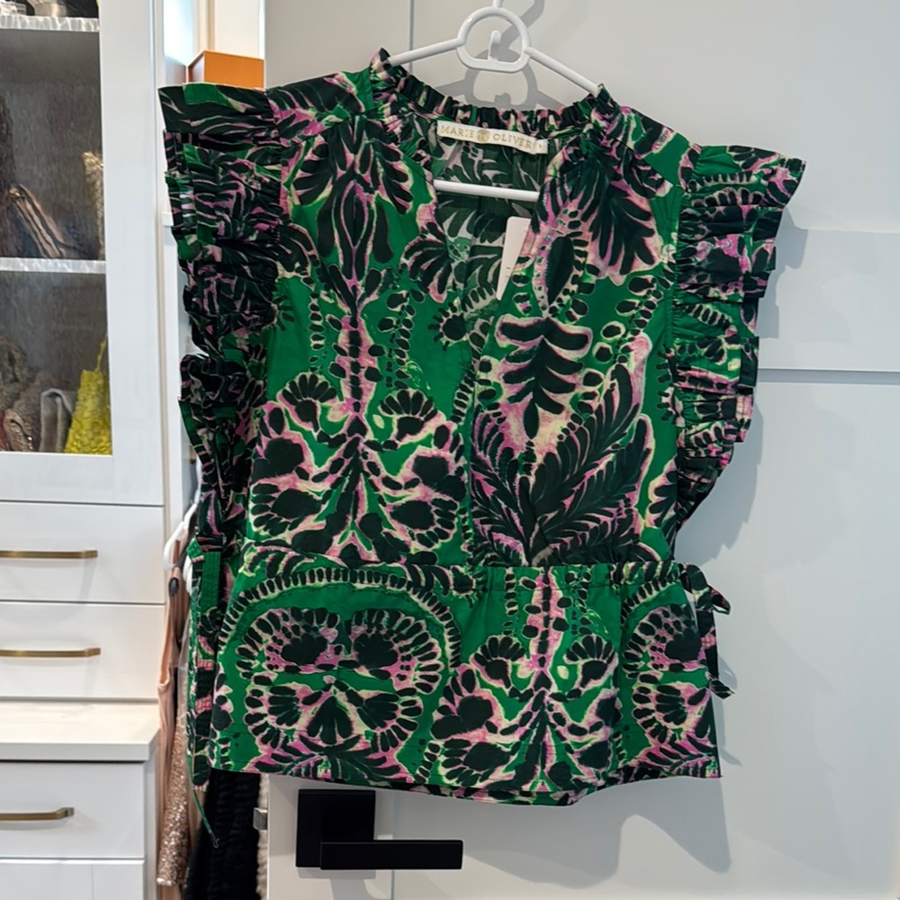 Green and Pink Patterned Women's Top